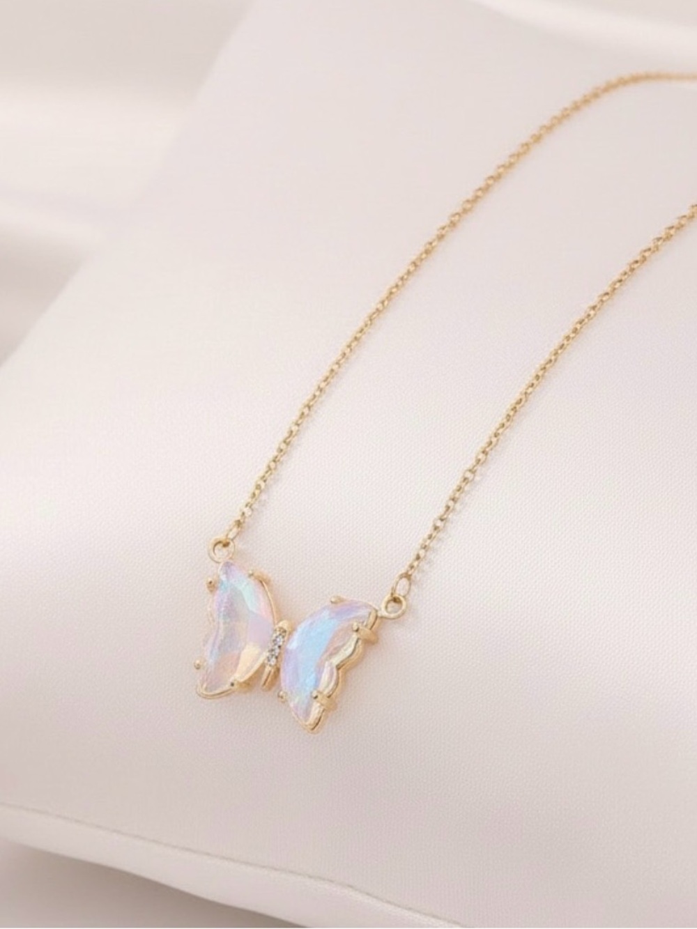 NEW - Gold Butterfly Necklace – Colorful Statement Pendant- White